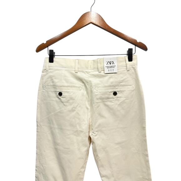 ZARA Men’s Slim Fit Chino Pants in Cream/Bone Cotton Blend size 30 - Picture 2 of 8